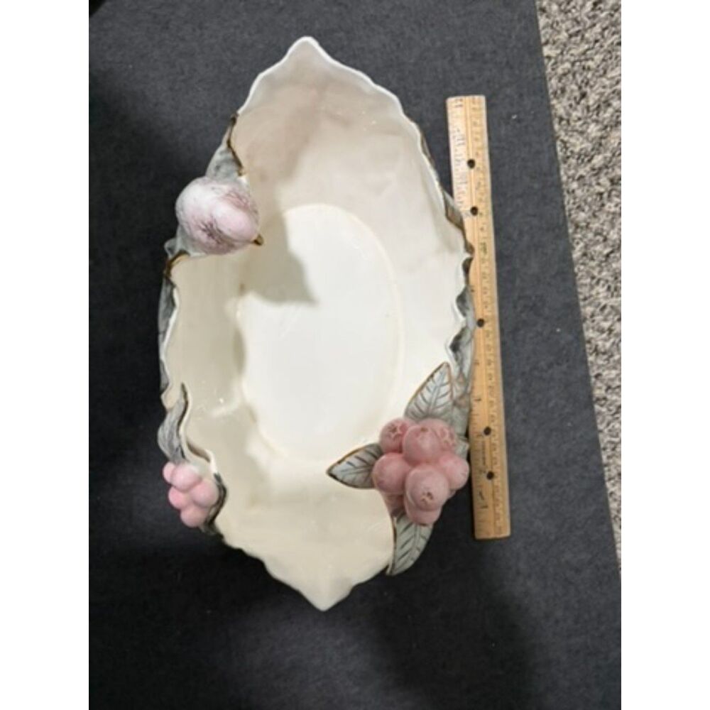 Vintage 1950's Ucagco Ceramic of Japan sculpted bowl with bird and berry clu